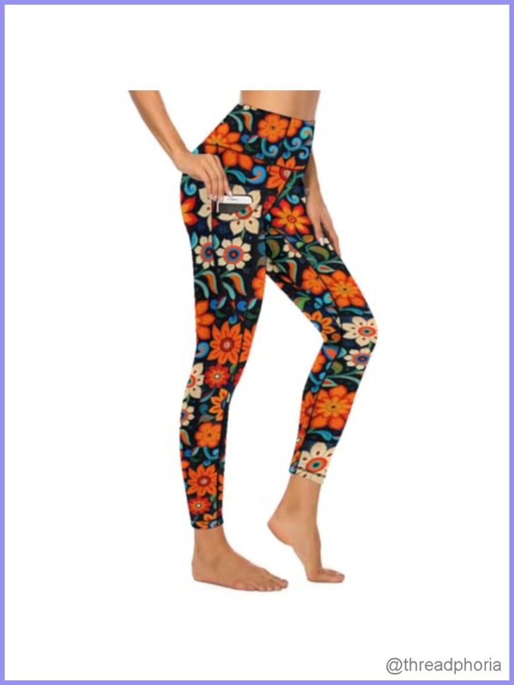 High Waisted Tummy Control Leggings with Pockets Floral Stretch Activewear Yoga